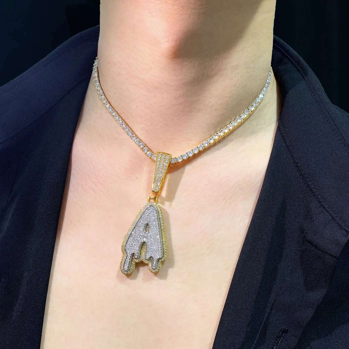 CUC Double Layer Drip Letter Pendant For Men Women Gold Sier Color Hip Hop Necklace Chain Rock Jewelry Gift Single A-Z
