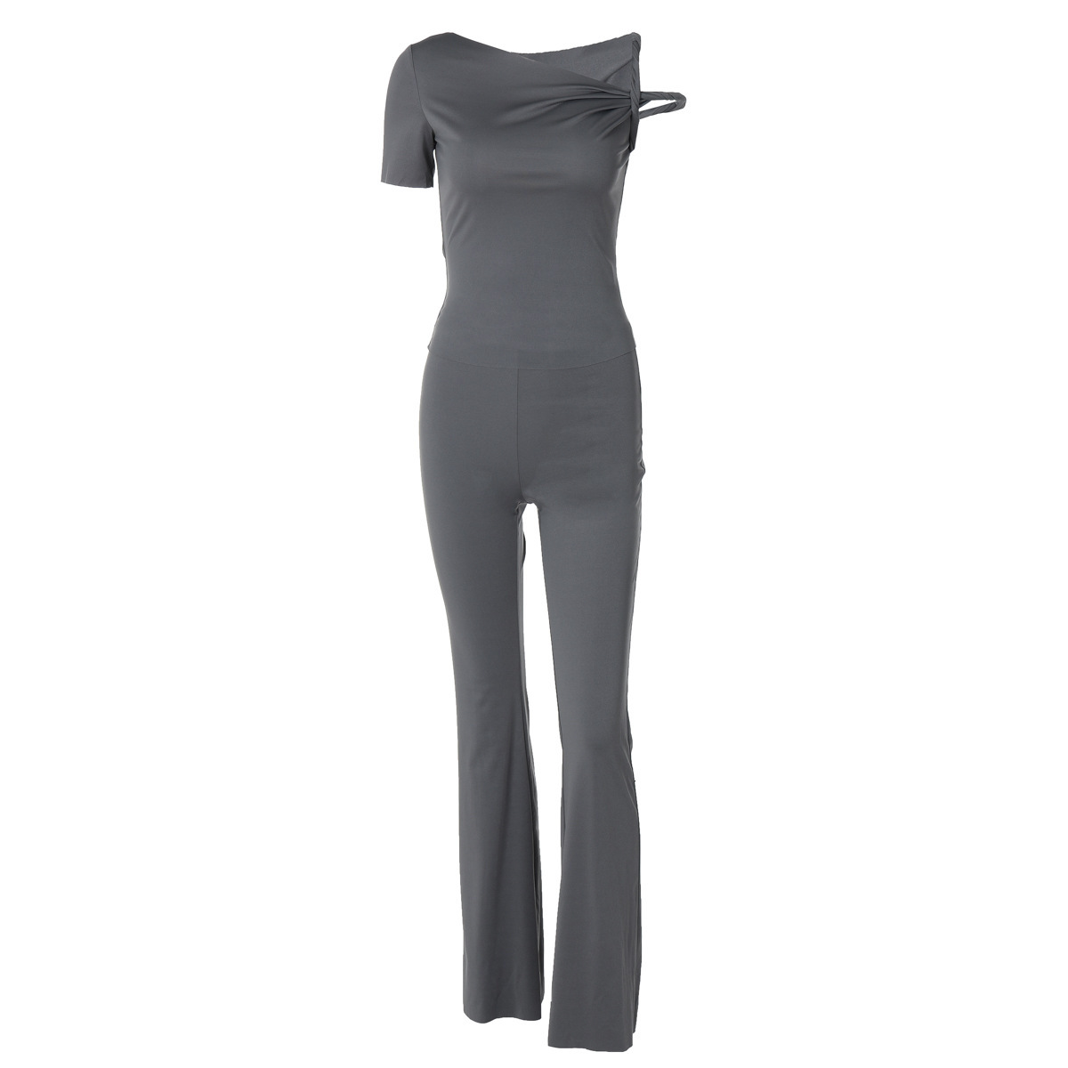 Hot Selling Women's Clothing New4 Summer New Product Fashionable Slanted Collar Single Shoulder Short Sleeved Top Slim Fit Pants Set