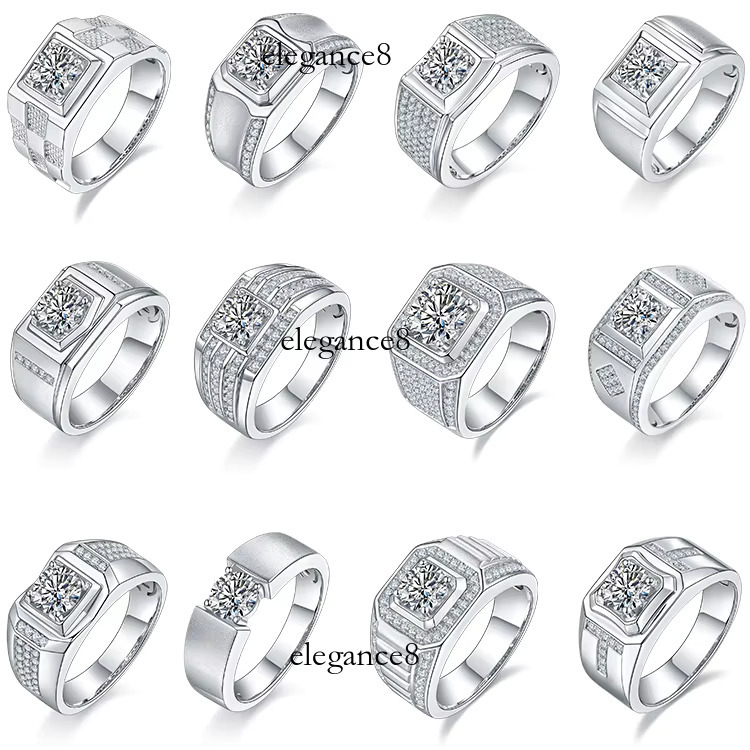 Classic Sterg Sier Mens Rings Jewellery Round Shape Moissanite Dia Wedding Ring