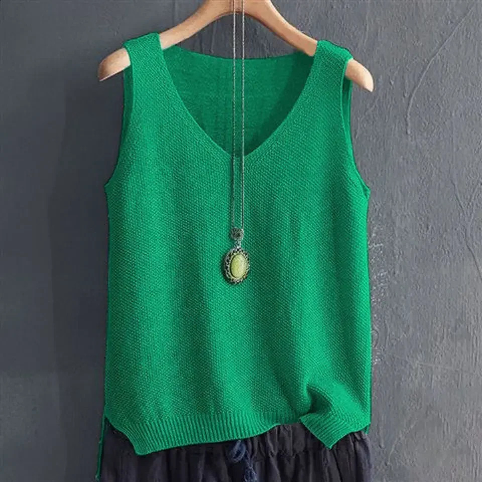 Big Size 5XL Solid Vintage Sleeveless Sweaters Vest Spring Autumn Loose VNeck Pullover Fashion Casual Women Knit Tops 250225