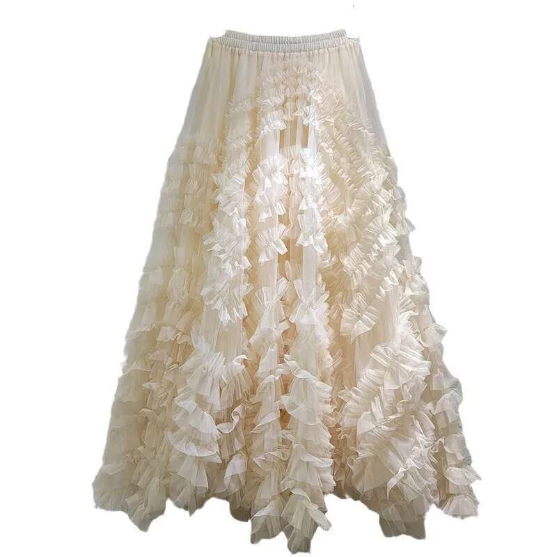 Mesh Spliced Loose Casual Sweet Style Skirts Irregular Hem Solid Color All-Match Women Skirt 2025 Spring New Tide 16O4126