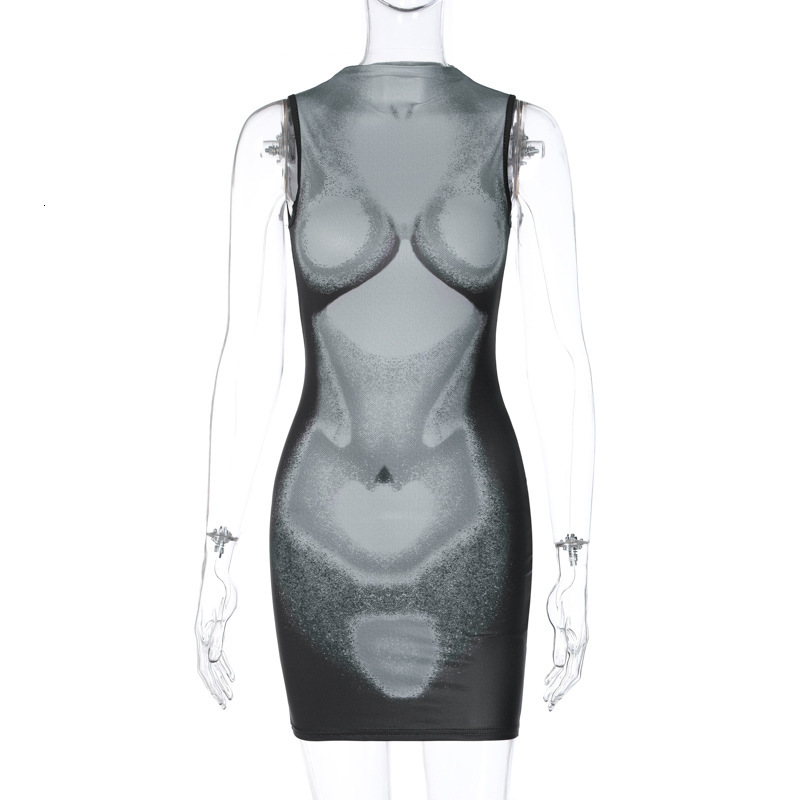 Wind Women's New Summer New Fashionable Printed Slim Fit Round Neck Sleeveless Hip Hugging Dress