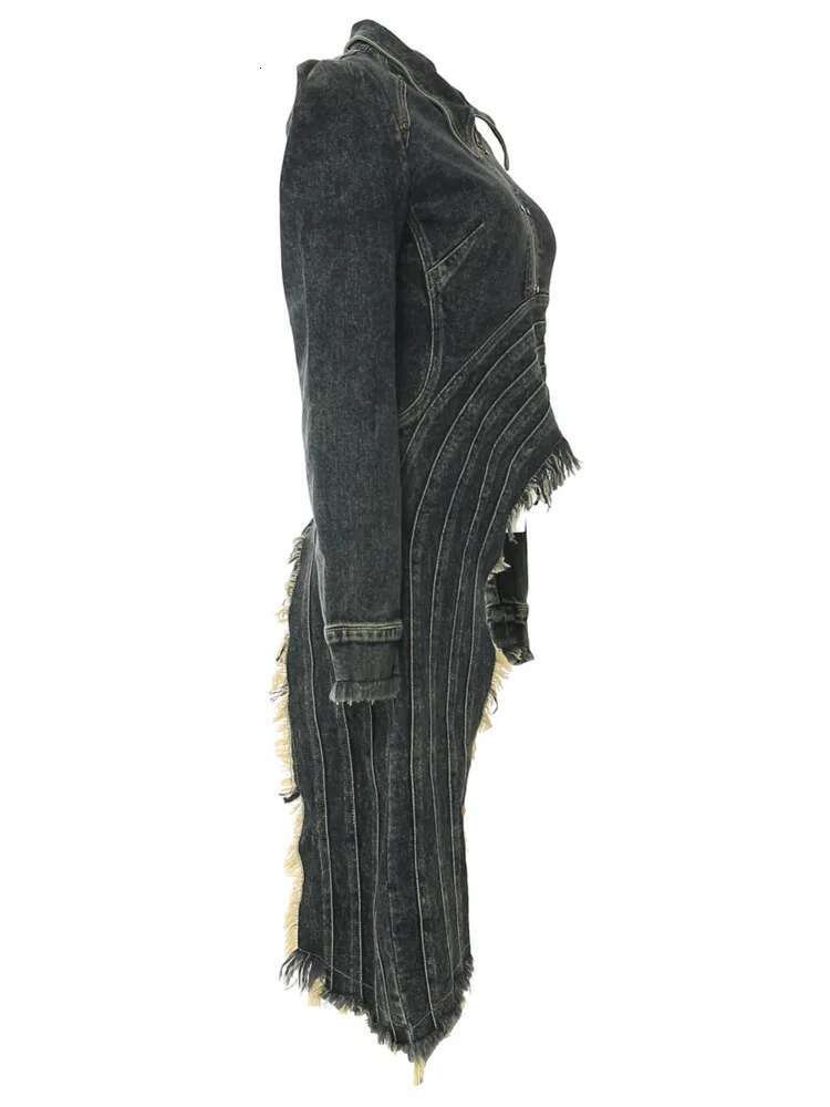 Heavy Industry Irregular Patchwork Burr Turn-Down Collar Design Chic Women's Denim Coats Autumn Winter New Zm207