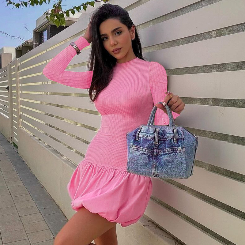 Hot Selling Women's Clothing New4 Autumn And Winter New Product Fashionable Spicy Girl Slim Fit Versatile Bag Hip Ruffle Edge Dress
