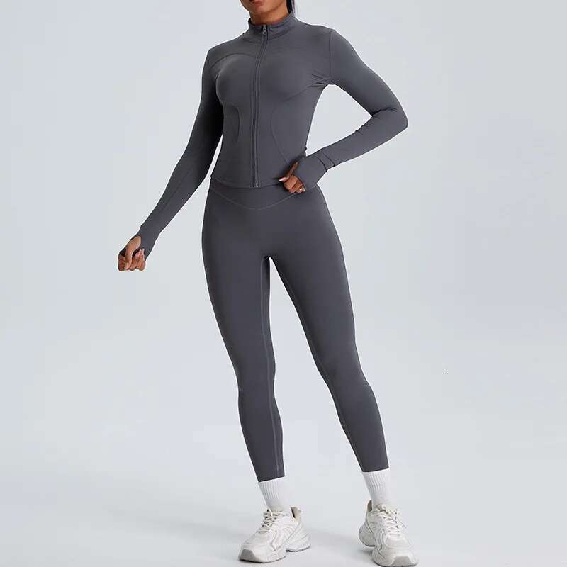 2 Piece Yoga Set Workout Outfits For Women Tracksuit Long Sleeve Zipper Slim Jacket High Waist Leggings Gym Sport Running Suit
