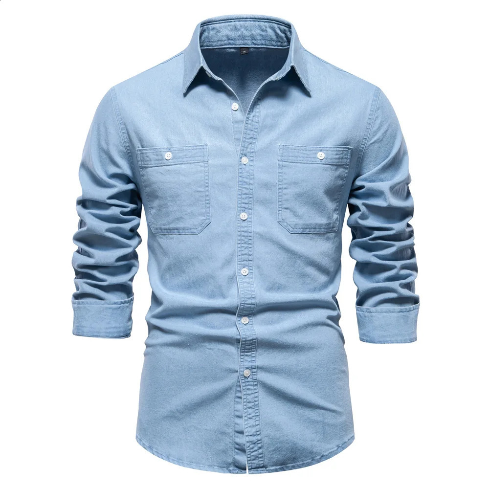 Spring crossborder European size mens denim shirt trend allinone longsleeved fashion top 250226