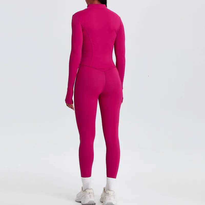 2 Piece Yoga Set Workout Outfits For Women Tracksuit Long Sleeve Zipper Slim Jacket High Waist Leggings Gym Sport Running Suit