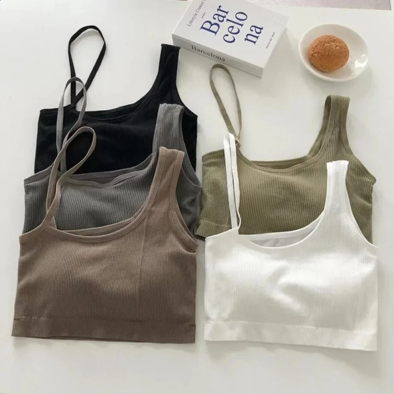 Korean Style Halter Neck Tank Top Womens Sleeveless Bra Base Layer Vest Small Size Fixed Cup Bra Padded Strapless Top 250224