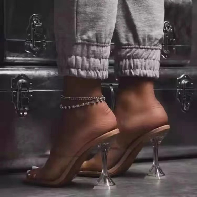 Designer Casual Versatile Trendy High-heeled Sandals, Oversized Summer Leopard Print Transparent Strap, Fashionable Square Open Toe Women's Shoes