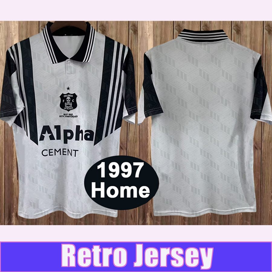 1997 Orlando Pirates Mens Retro Soccer Jersey 97 Home White Balck Football Shirts Short Sleeve Vintage Adult Uniforms