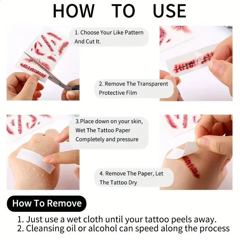 10pcs 3D Scar Tattoos Sticker Horror Realistic Wounds Scab Temporary Tattoo April Fools Day Bloody DIY Makeup Stickers 250219