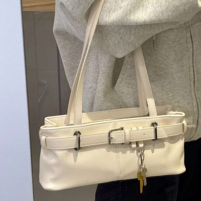 Korean Casual Shoulder Bags For Women Designer Handbags Purses New In PU Belt Buckle Key Pendant Top Handle Underarm