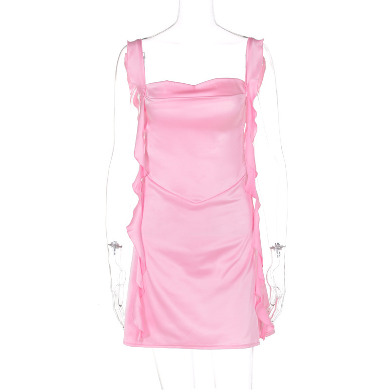 Women's New4 Summer New Fashion Sexy Open Back Ribbon Solid Color Dress