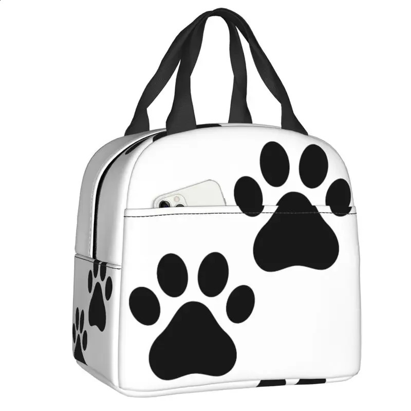 Black Dog Paw Print Resuable Lunch Boxes for Women Waterproof Thermal Cooler Food Insulated Lunch Bag School 250228