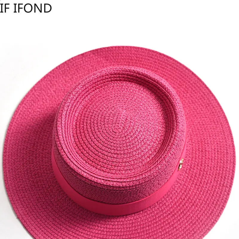 Summer Straw Sun Hats for Women Ladies Fashion Flat Brim Ribbon Beach Hat Travel Dress Cap chapeau femme 250227