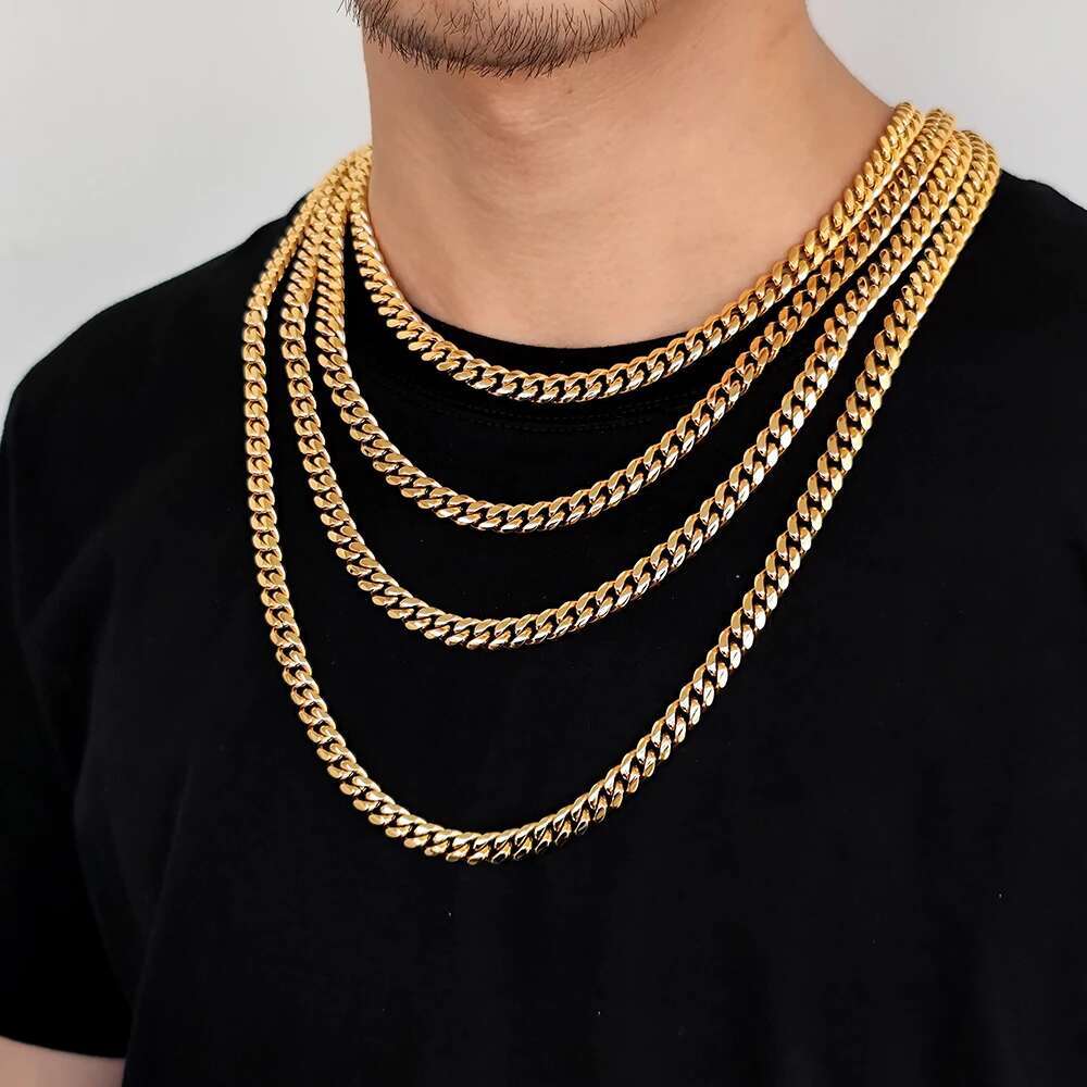 PVD Plated Jewelry Stainless Steel Men 6/8/10/12/14/16mm Trendy Cuban k Chain Necklace High Polished