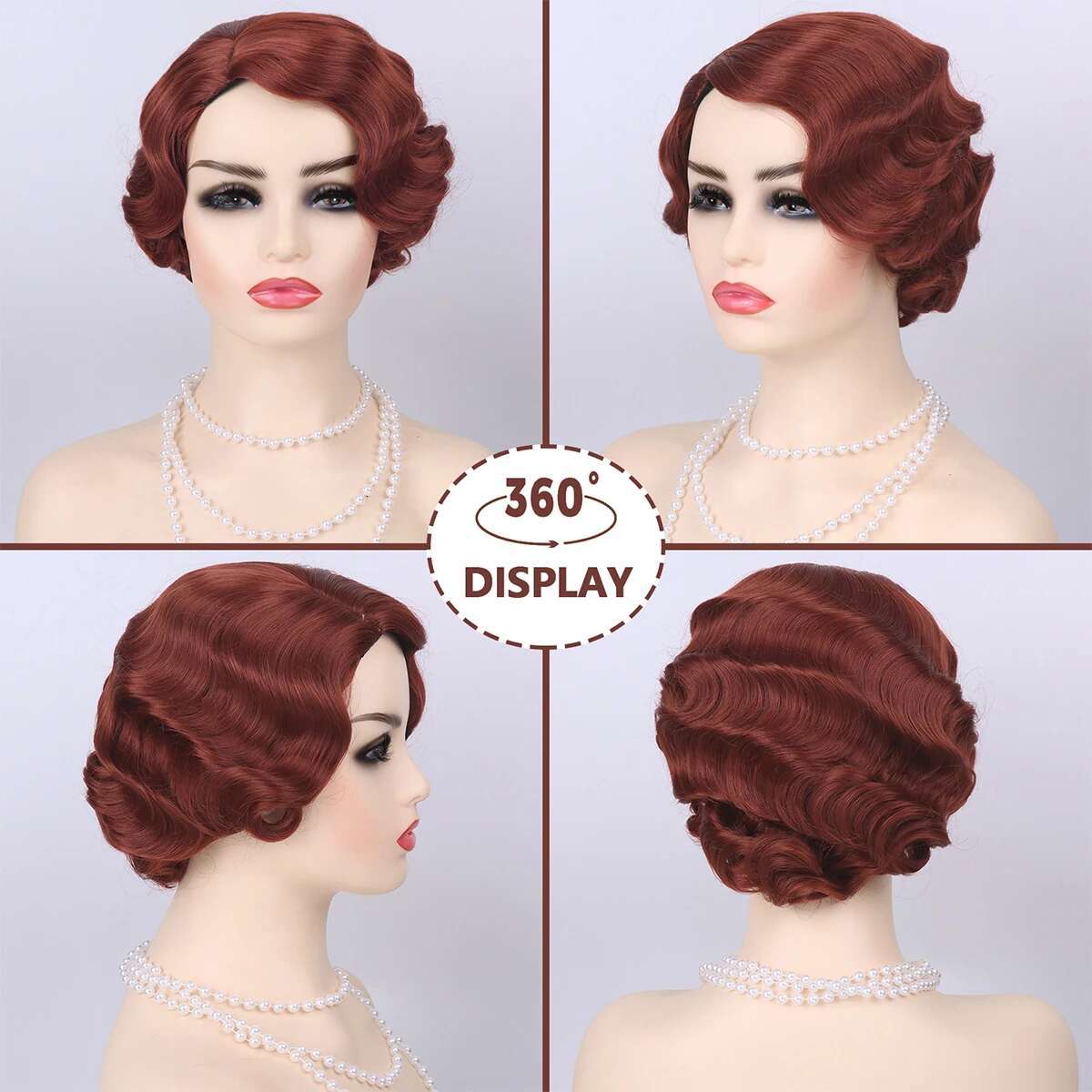 1920S Finger Wave Synthetic Womens Short Curly Cosplay Wig Costume Halloween Party Daily Use Great Gatsby