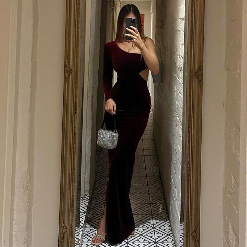 Wind Women's Clothing New Autumn New Fashionable And Sexy Side Hollow Slit Slim Fit Single Shoulder Dress