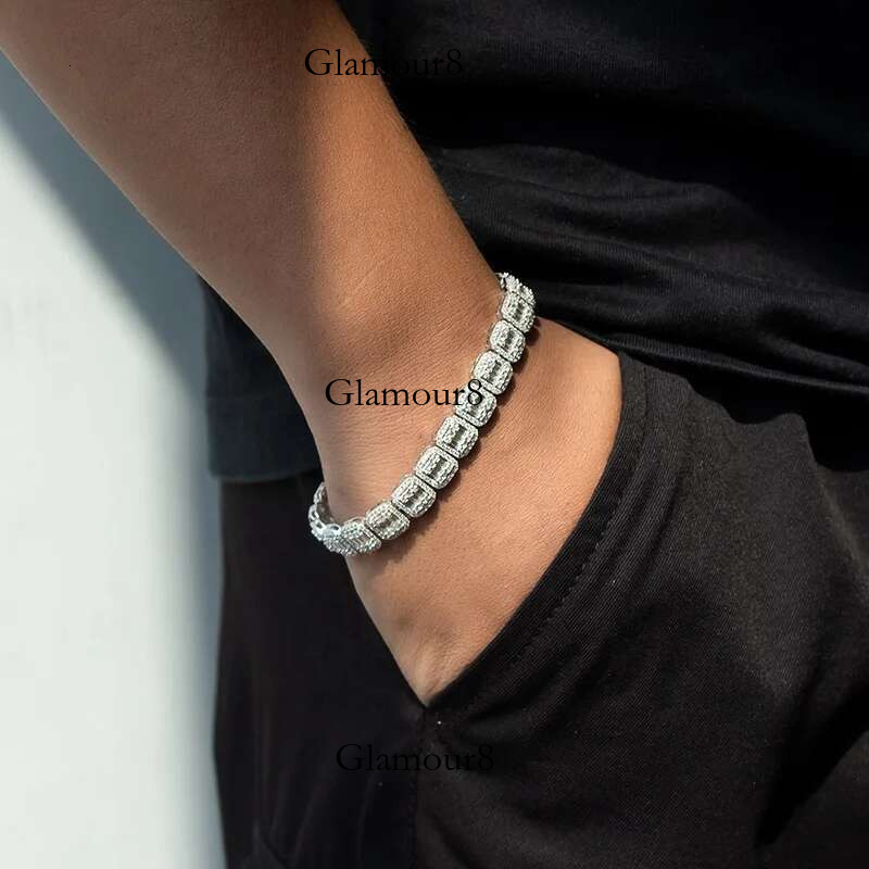 Kibo Hip Hop Jewelry Iced Out 9mm Width Sterg Sier Men Baguette Moissanite Cluster Tennis Bracelet