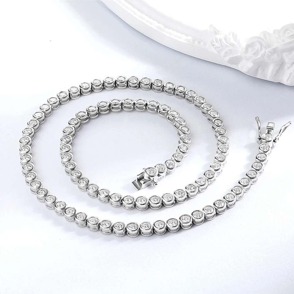 D Color 2/3mm Round Moissanite Tennis Necklace GRA Certified Sterg Sier Gold Plated Necklaces Party Wedding Jewelry