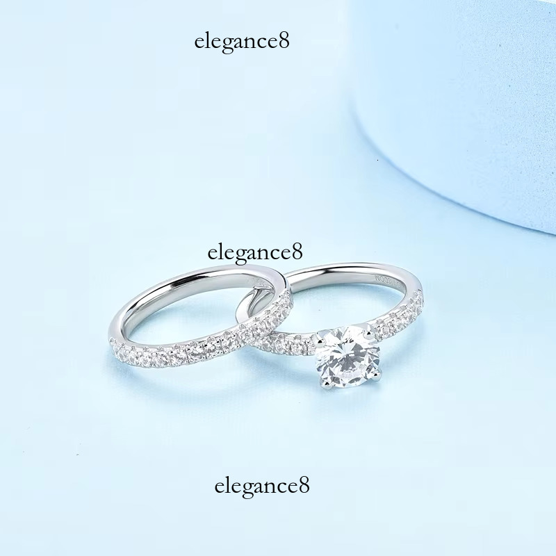 Moissanite Engagement Fine Jewelry Sterg Sier Rhodium Plated Zircon Lovers Wedding Ring Stacking