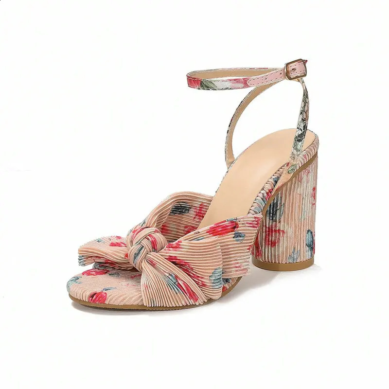 Fashion Women Sandals with Thick Bow Fairy Silk Sandals Retro Fairy Shoes Lady Zapatos Super-high Heel 250228