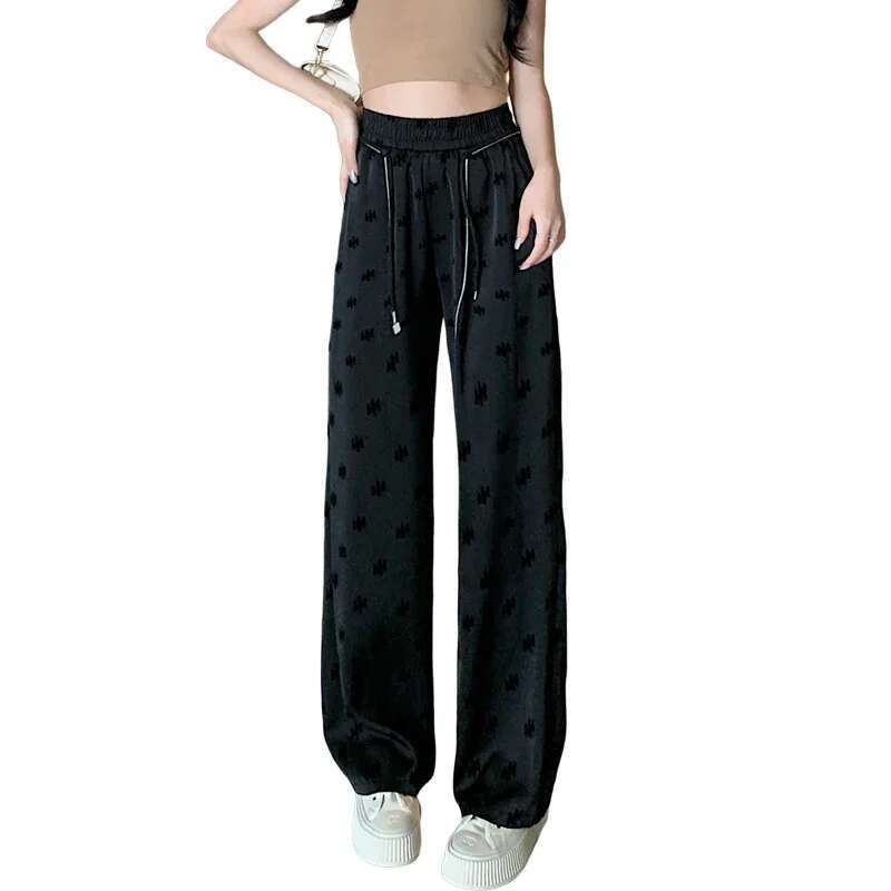 2025 new letter fashion wide version designer women's new high waisted hanging casual straight leg pants trendy pants2