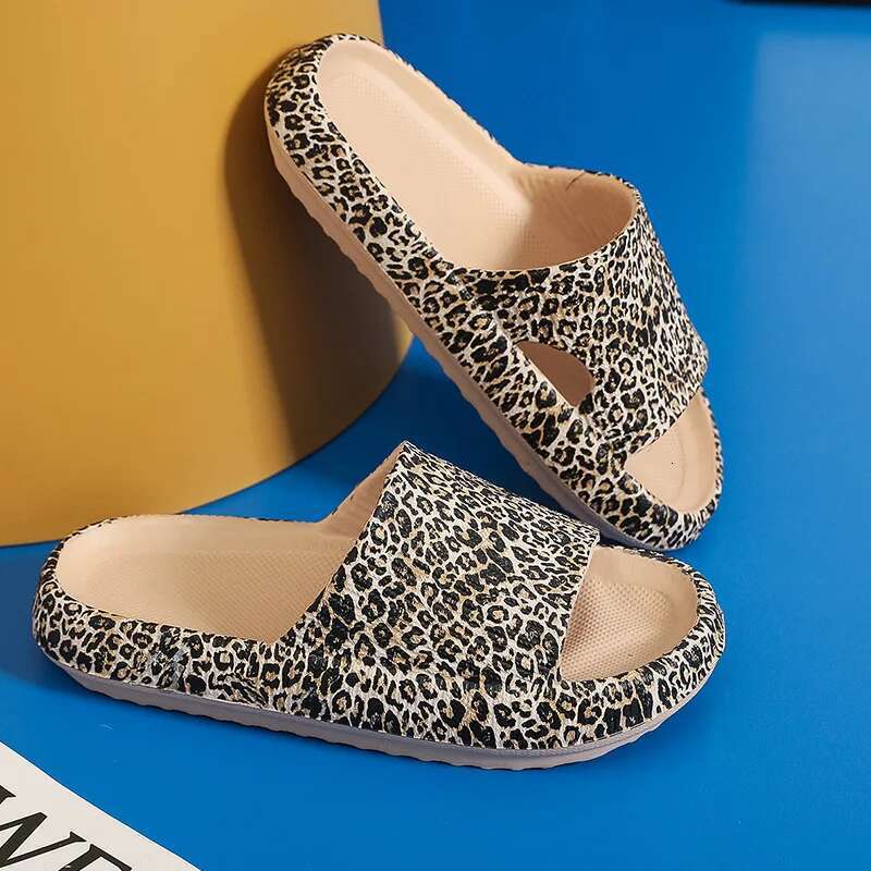 Thick Platform Leopard Slippers for Women Home Soft Sole Pillow Slides Sandals Woman 2025 Summer Beach Non Slip Flip ps 44-45