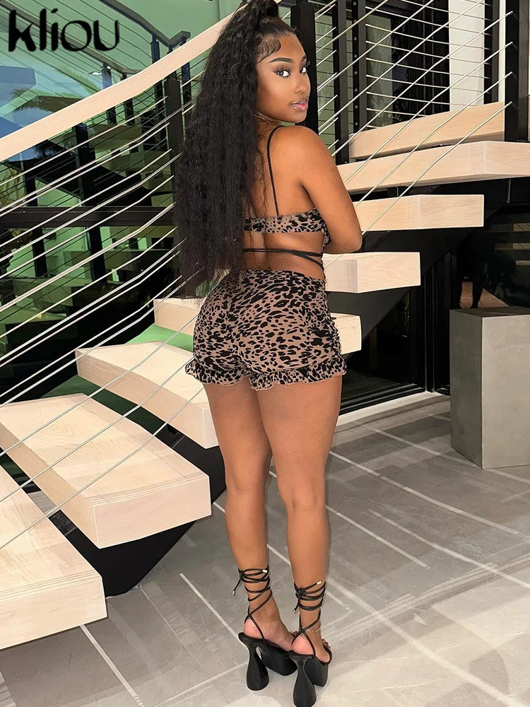 Ruffle Drawstring Women Playsuits Sexy Cleavage Hollow Low Neck Backless Skinny Rompers Female Trend Attirewear 250226