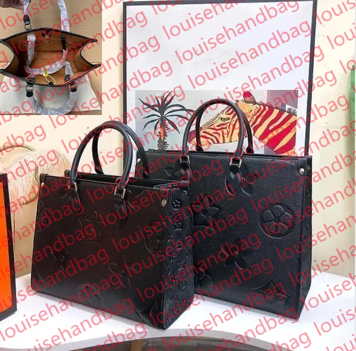 Designer Bag On the go Womens Bags Embossed Black Flower Large Capacity GM MM Leather The Tote Bag Fashion Women Shoulder Bag luxury Handbags Lady Crossbody Purse