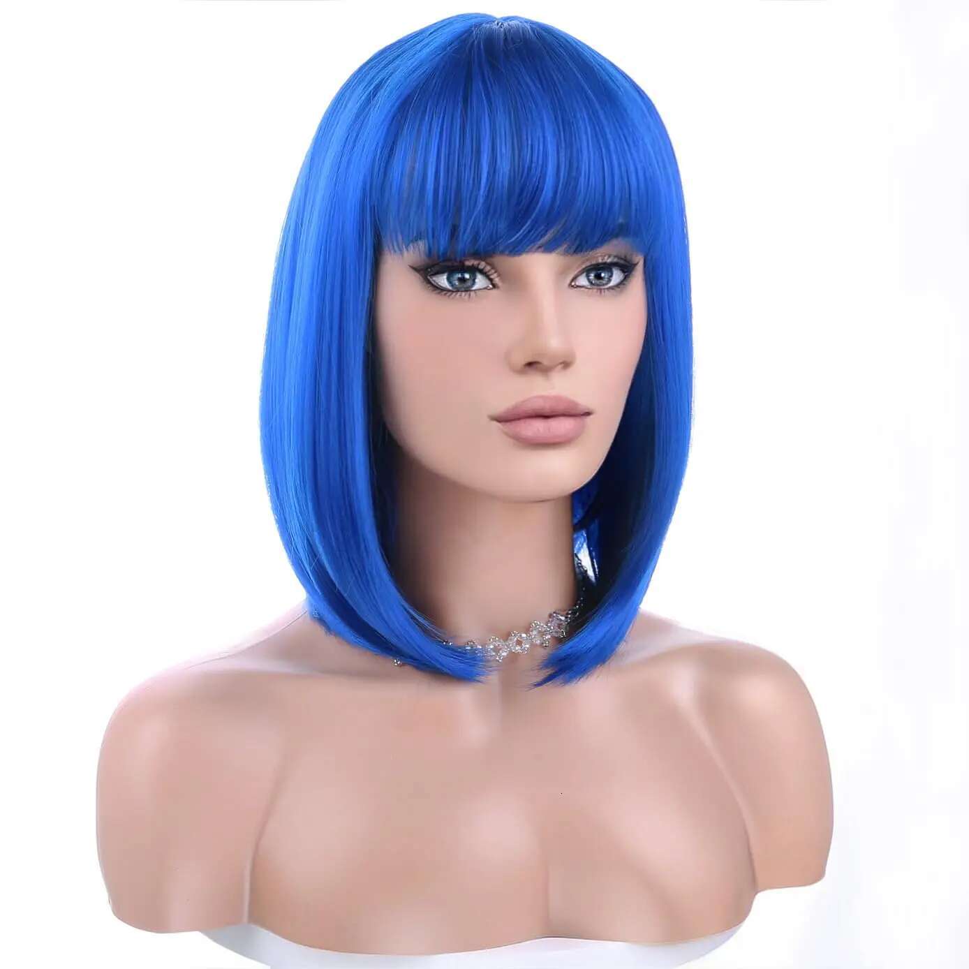 Synthetic Dark Blue Bob Cosplay Dragoy Hairpin + Necklace For Party Halloween Costume Women's Wig