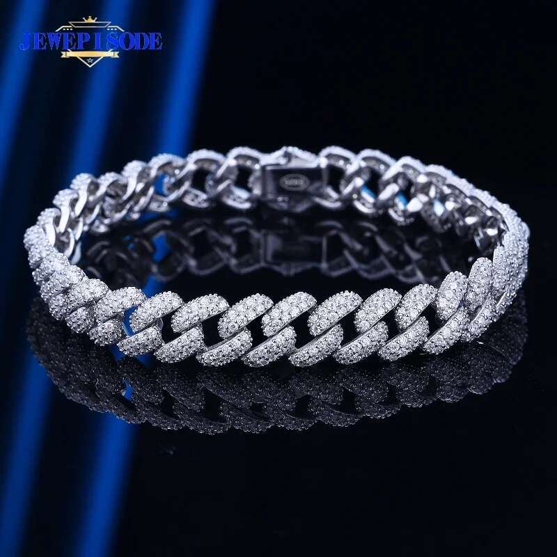 JEWEPISODE 100% Sterg Sier Hip Hop Sparkg Full High Carbon Dia Charm Cuban Bracelets for Women Men Party Jewelry