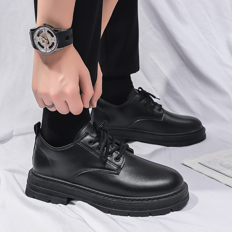 Douchuan Spring And Autumn New Martin Men's English Style Black Short Boots Versatile Casual Low Top Trendy Small Leather Shoes
