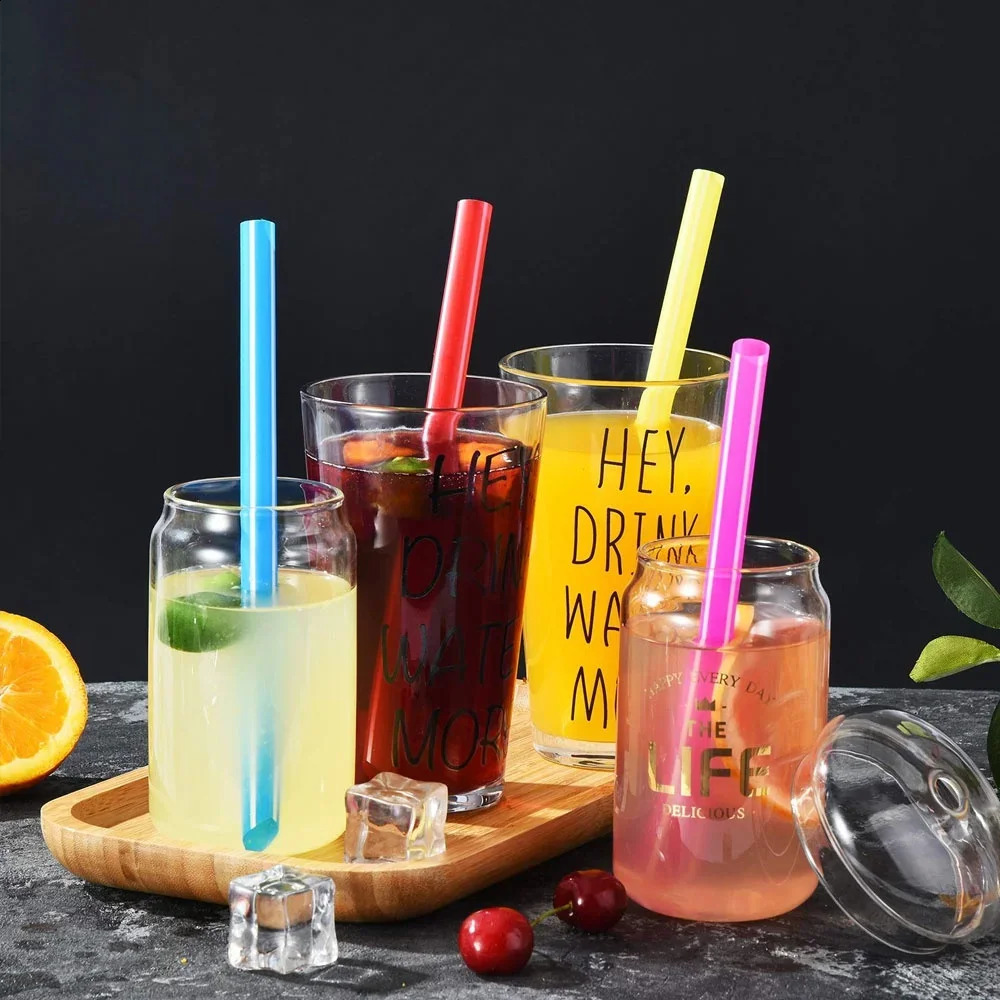 100Pcs Wide Large Disposable Straws Colorful Plastic Drinking Straws Wedding Party Birthday Milktea Juice Straw Bar Accessories 250228