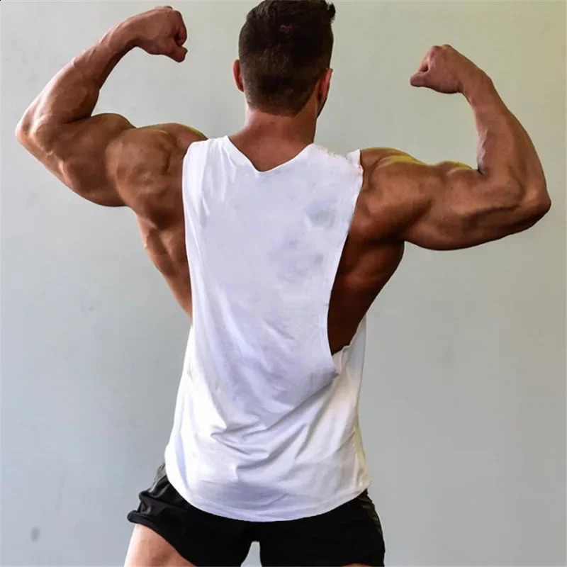 Fitness vest mens sportswear sleeveless sportswear muscular mens vest fitness vest arm hole solid top cotton gym single set 250225