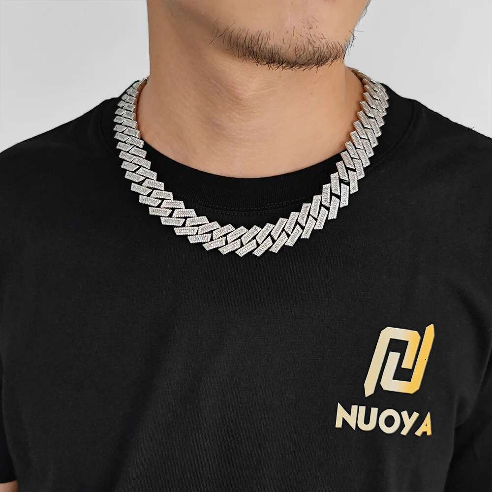18/19MM Thick Mix Baguette Iced Out Cuban k Rapper Hip Hop Jewelry CZ Dia Chain Necklace For Men