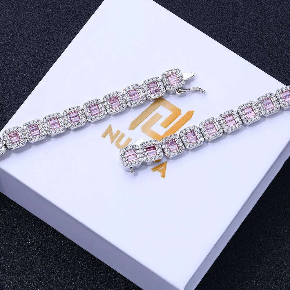 ESKEEM Hip Hop Jewelry White Gold Plated Clustered Chain for Women Micro Pave Purple Baguette CZ Dia Tennis Necklace