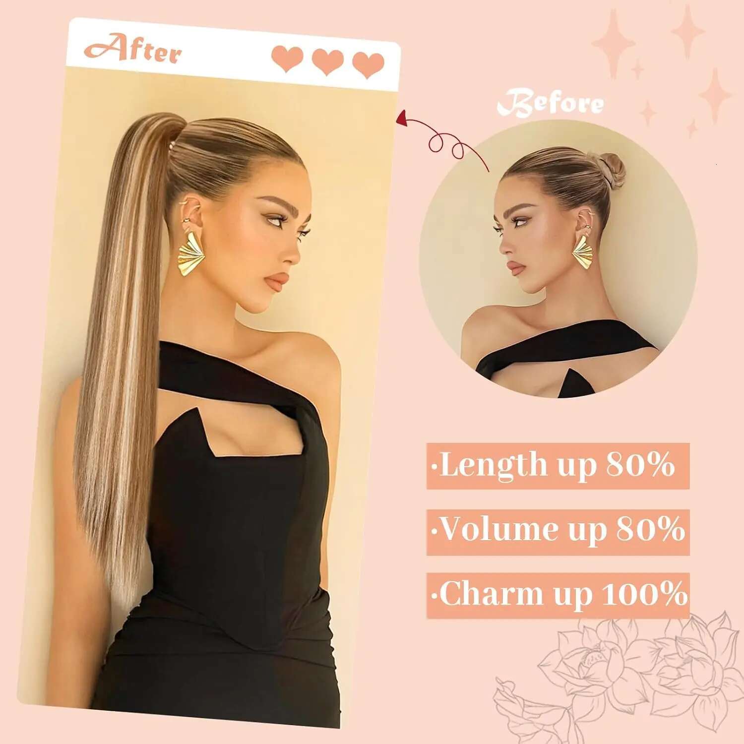 Synthetic Hair Extension Long Straight Claw Clip Ponytail Heat Resistant Natural Wave For Women Blonde Hairpiece