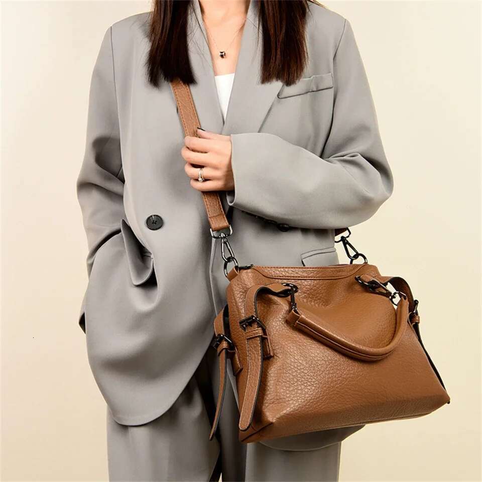 Vintage Famous Brand Soft Leather Handbag Large Capacity Tote Bag Women's Shoulder Crossbody Bags