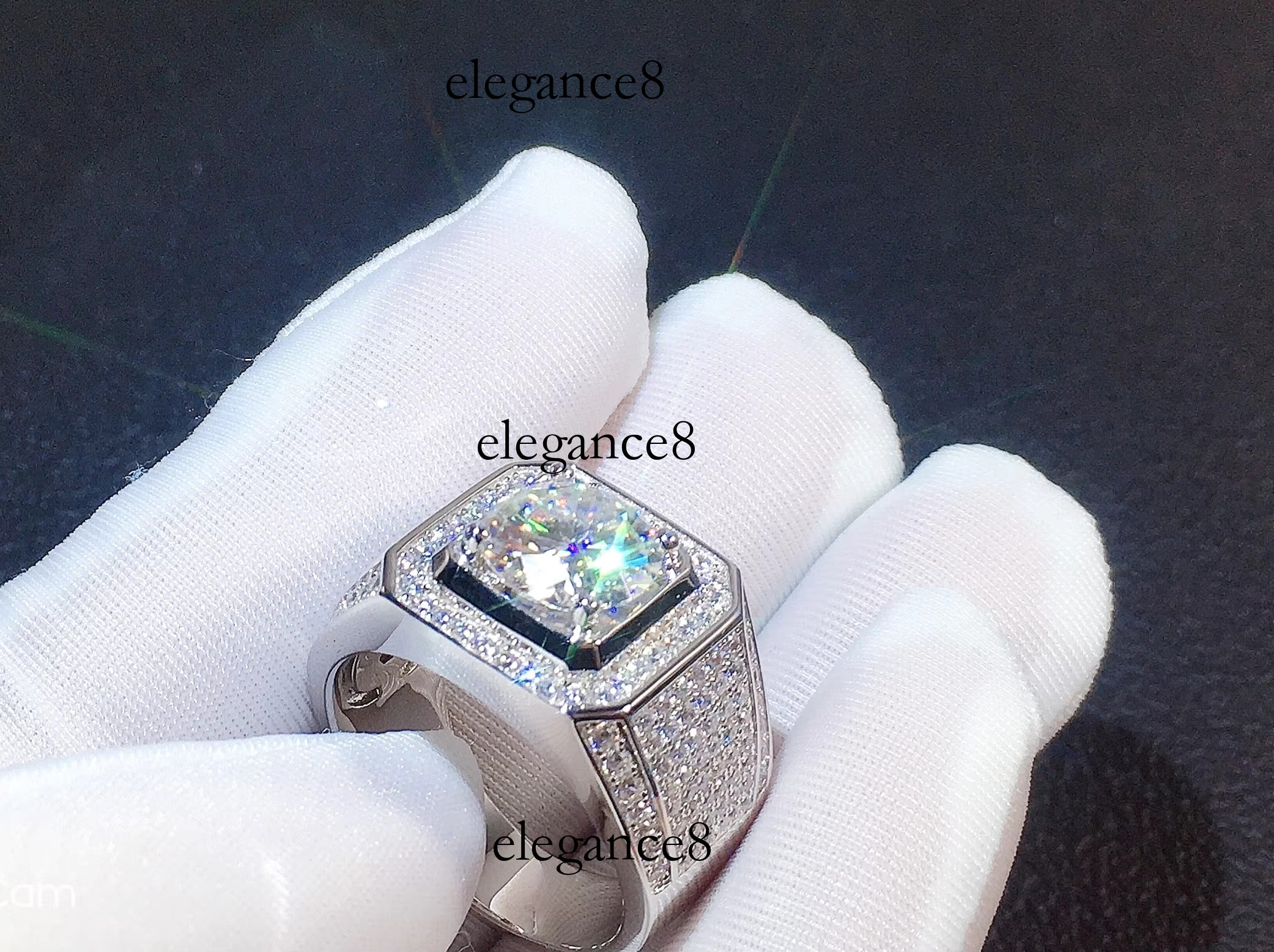 1CT 2CT 3CT 5CT gra vvs men's white gold electroplating ice out Moissanite ring pure sier hip-hop