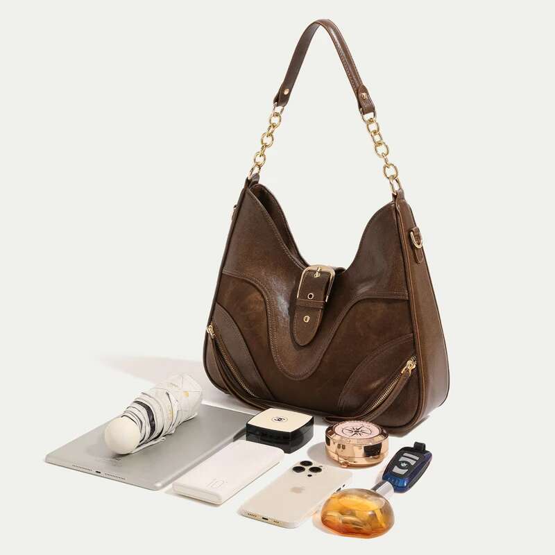 England Style Half Moon Bags For Womens Designer Handbags Purses New In PU Vintage Splicing Design Underarm Shoulder