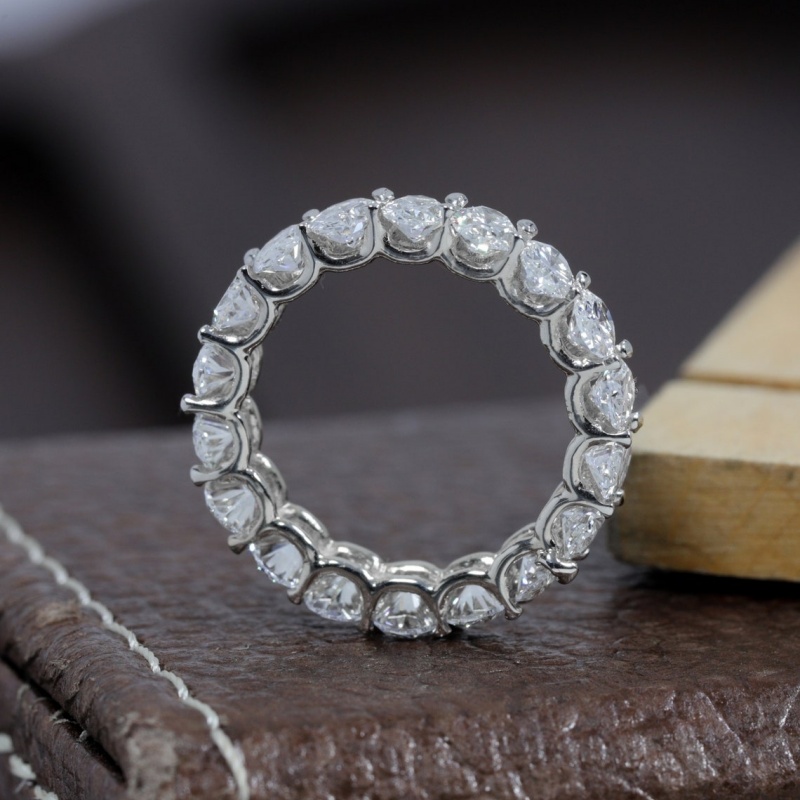 18K White Solid Gold 4.5*3.2mm Oval Cut Full Prong Set Stackable Ring For Women Lab Grown Diamond VCD HPHT Women Gold Ring