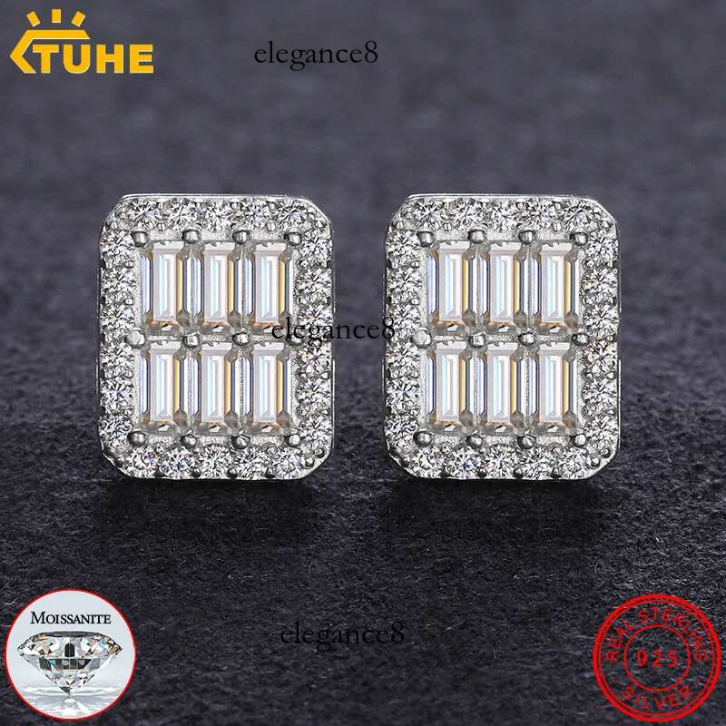 Top Quality 100% Square Sier Earrings Fashion Classic VVS1 Baguette Moissanite Earring For Women Jewelry