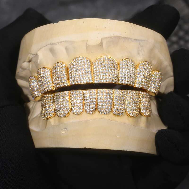 Custom Made Personalized VVS Moissanite Dia Grills Mens Hop Jewelry 14K Gold Sier Iced Out Grillz For Teeth
