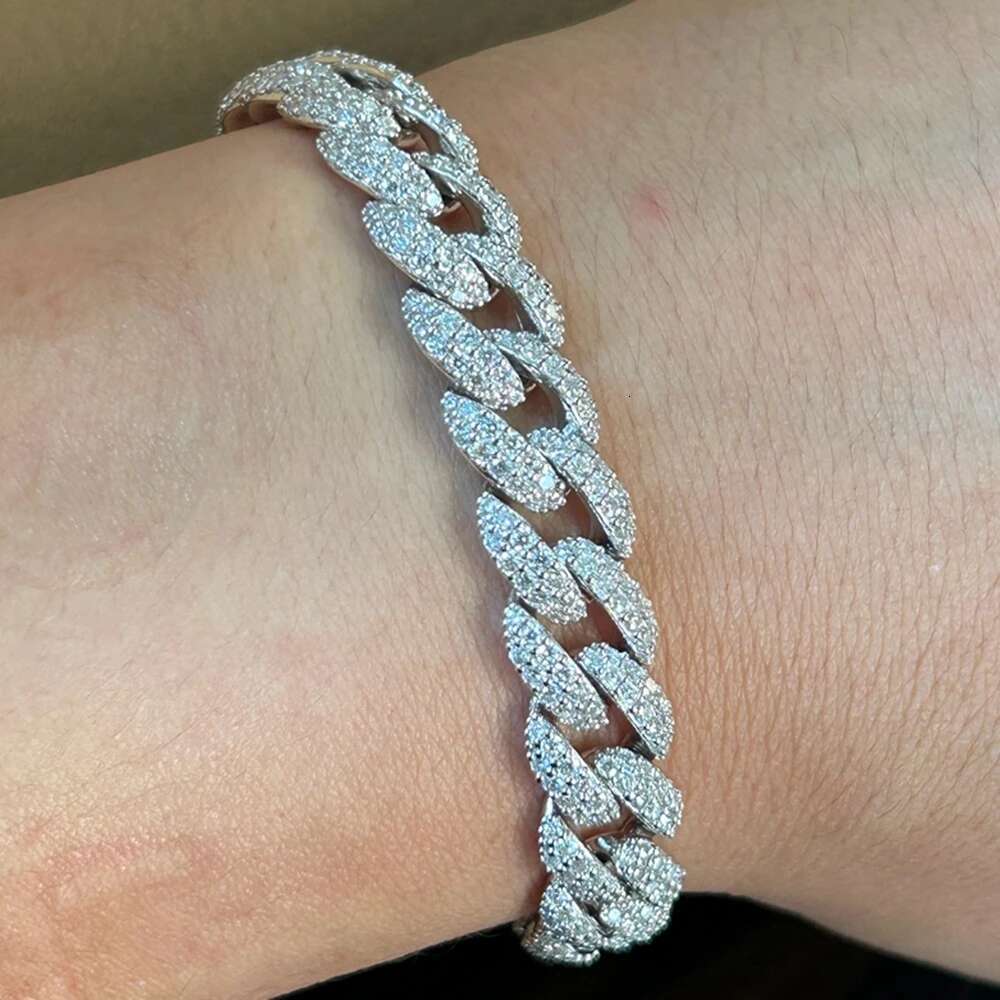 Meisidian 6 Inch S Sier Iced Out Dia Cuban k Moissanite Bracelet For Mens