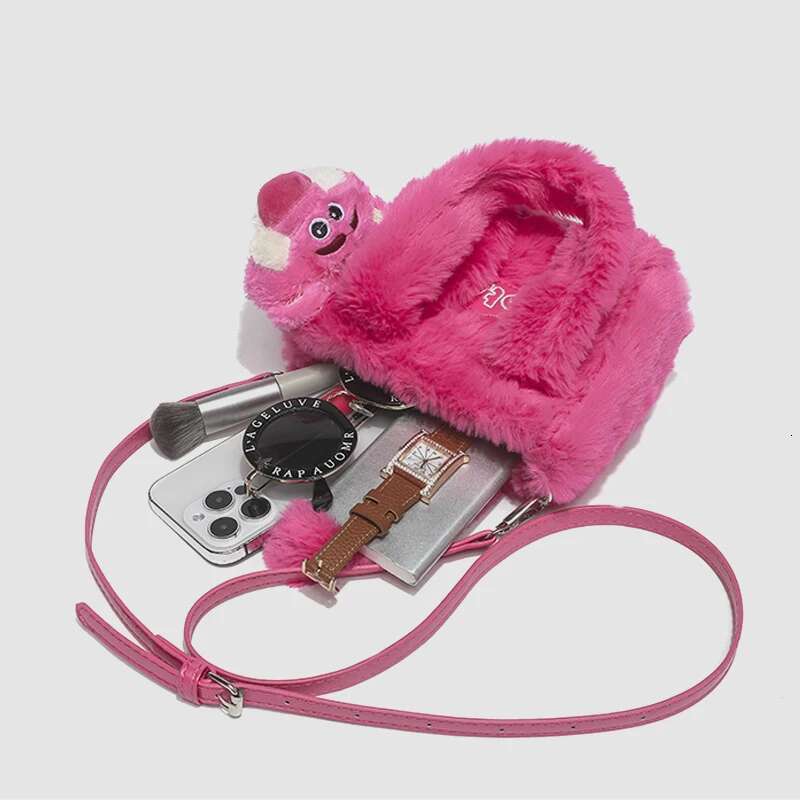 Fashion Faux Fur Small Tote Bags For Women Designer Handbag And Purse New In Letter Cartoon Bear Top Handle Shoulder