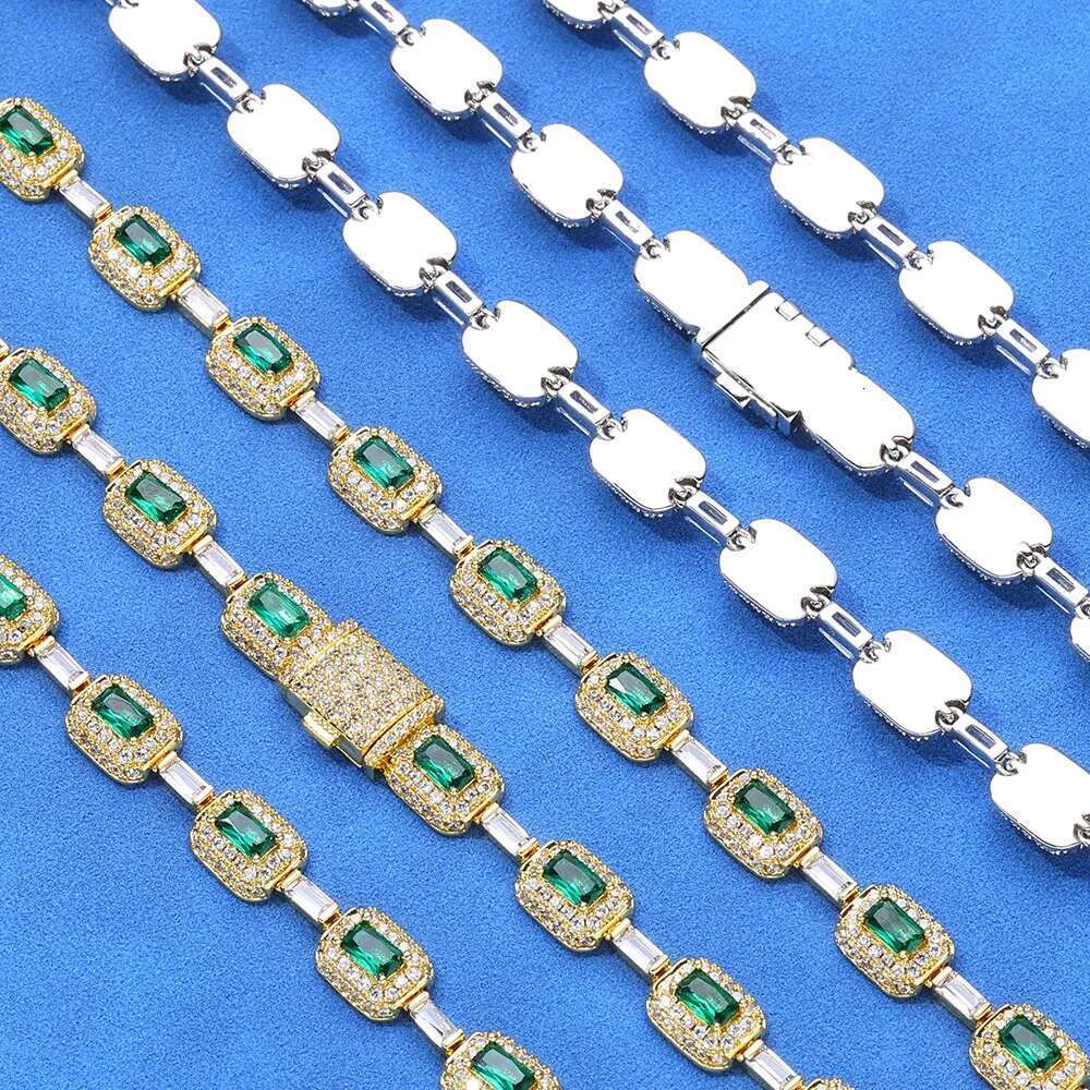 Hip Hop Jewelry Handmade Set Dia Necklace with Green Square Zircon Sparkg Ice wer Exquisite Christmas Gift