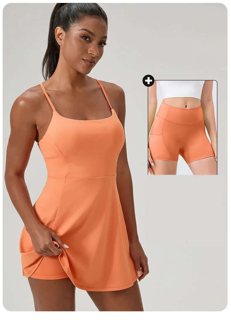 S-2Xl One Piece Tennis With Shorts&Chest Pads Golf Dress Workout Trainning Skirts Sleeveless Quick-Dry Athletic Dresses