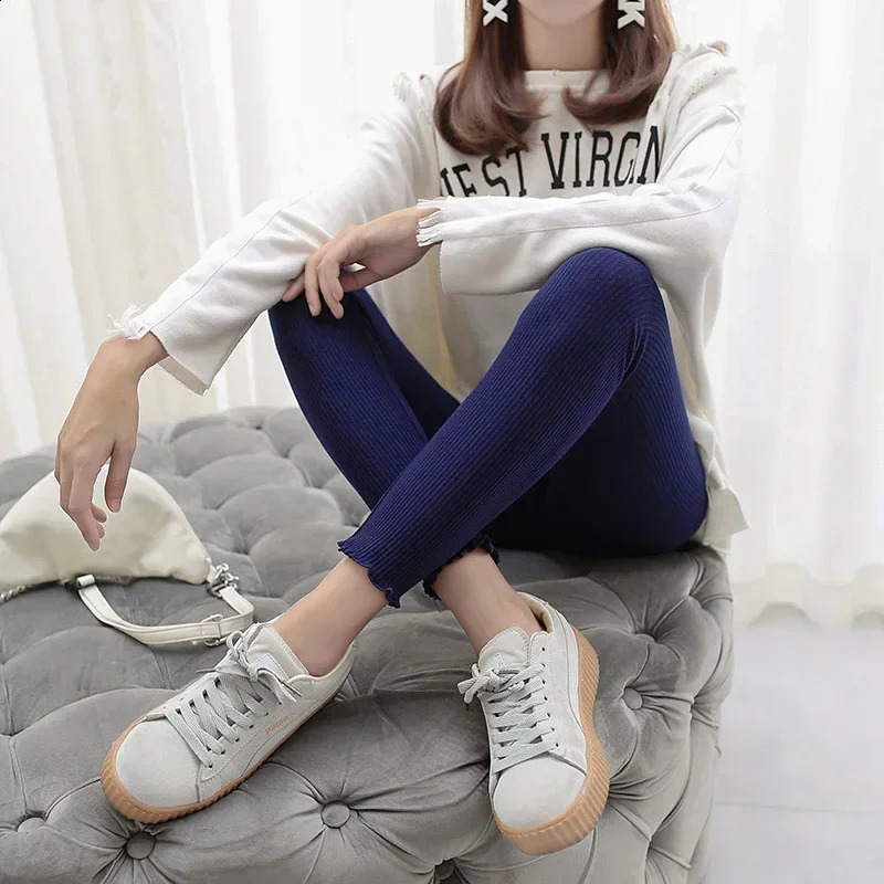 Spring Womens Leggings Cotton Ripped Sport Leggin Clothing For Ladies Korean Skinny Solid Pants Drop 250225