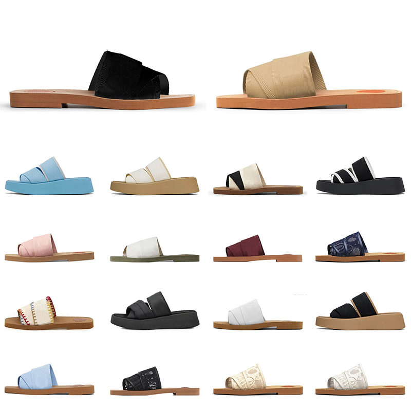 Original Women Woody Slippers Sandals Mules Flat Sandaels Slides Designer Canvas White Black Sail Wine Red Womens Fashion Outdoor Beach Slipper Shoes